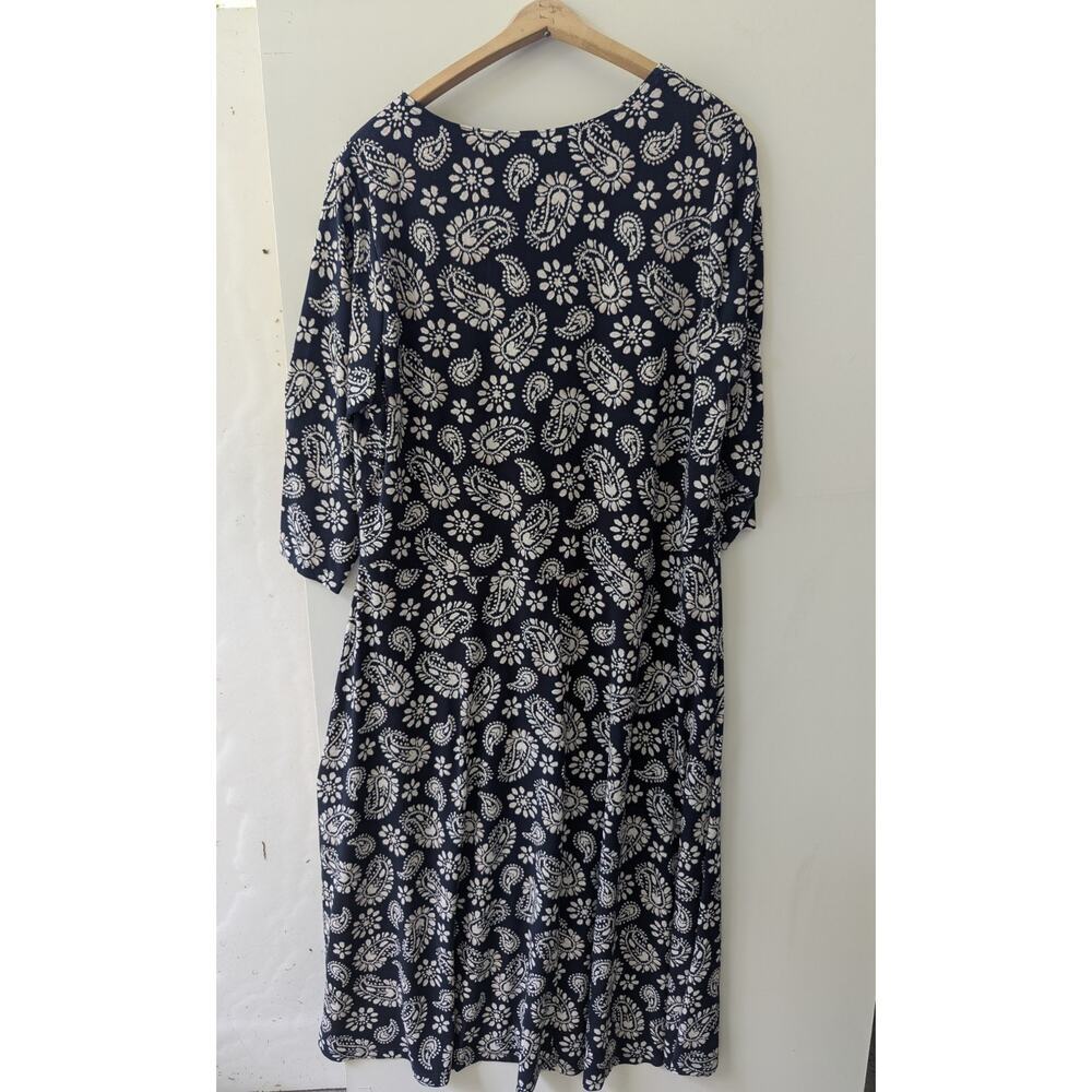 Tommy Hilfiger Paisley Midi Dress Womens 14W Navy Blue Excellent A-Line 3/4 Slee - Picture 7 of 7